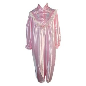 80/90s VTG Chance Encounters Pink Satin Floral Embroidered Lace Nightgown Size S